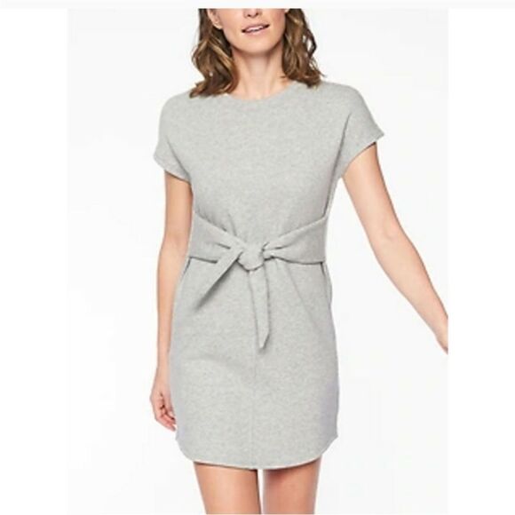 ATHLETA | Embrace Gray Sweatshirt Tunic Dress Tie Sash Women’s Size X-Small - Picture 3 of 13